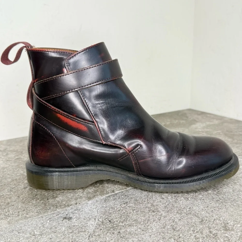 Dr Martens Teresa Cherry Red Rub Off Arcadia Buckle Leather Ankle Boots Size 7